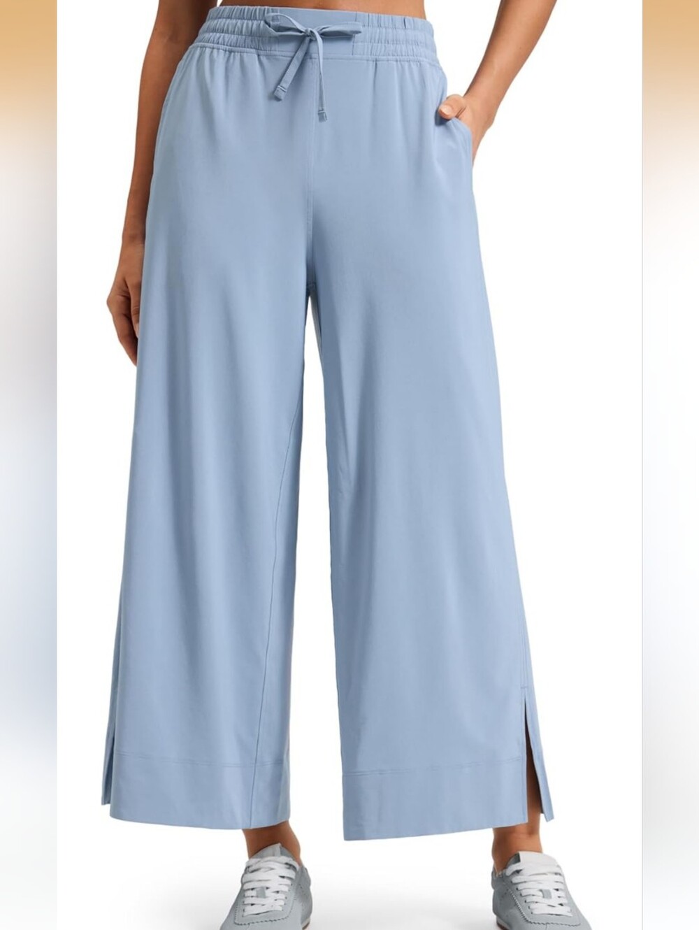 CRZ YOGA Lightweight Wide Leg Crop Pants 25", Breeze Blue, Size Medium